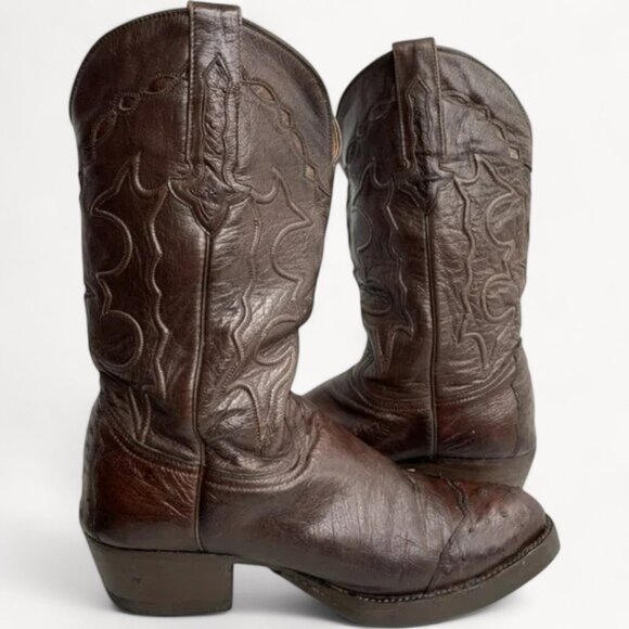 Montana Red Burgundy Ostrich Leather Western Cowboy Biker Boots Men's 7.5 E - Picture 1 of 8
